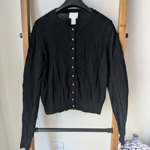 H&M Women's Black Knit Button-Up Cardigan With Gold Tone Buttons- Size S
